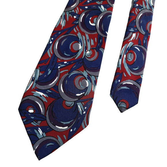 Vintage Christian Dior Silk Tie Red Blue Abstract Bold Maximalist Luxury Italy - Picture 5 of 10